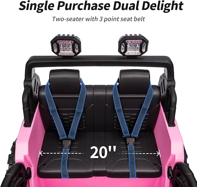 2 Seater Ride on Car Truck, 12V Kids Electric Ride on Toy for Big Kids Age 3-8 w/Remote Control- Light Pink-BubblyBeeBaby