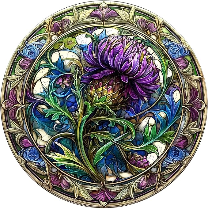 KAAYEE Wooden Jigsaw Puzzles-3D Visual Effect Scotch Thistle Wooden Puzzle Adult Unique Shape Wooden Puzzle Wooden Jigsaw Puzzle for Adult,Puzzle for Adults,Family Puzzles (M-11.4 * 11.4in-200pcs)-BubblyBeeBaby