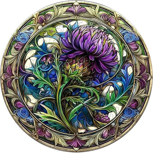 KAAYEE Wooden Jigsaw Puzzles-3D Visual Effect Scotch Thistle Wooden Puzzle Adult Unique Shape Wooden Puzzle Wooden Jigsaw Puzzle for Adult,Puzzle for Adults,Family Puzzles (M-11.4 * 11.4in-200pcs)-BubblyBeeBaby