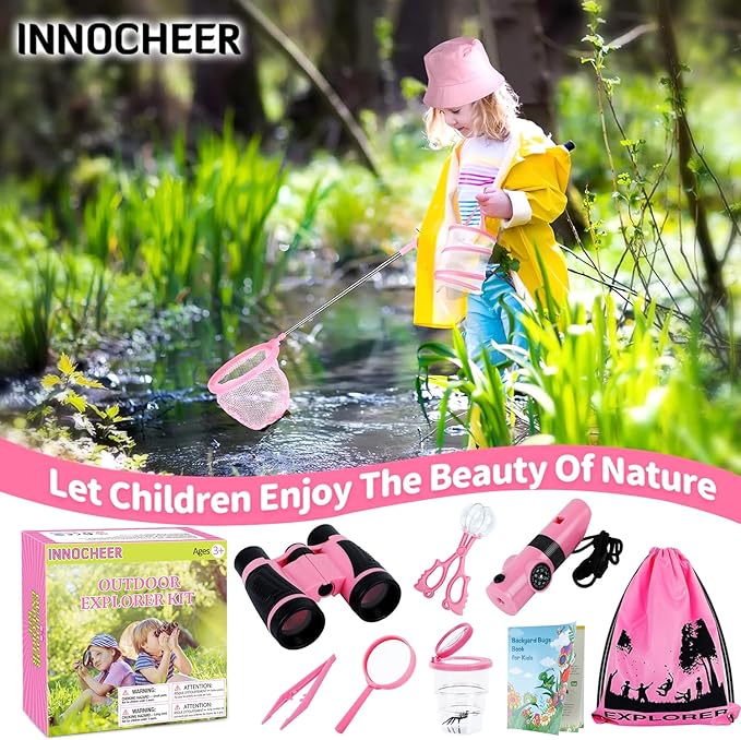 INNOCHEER Toys for Girls Explorer Kit, Bug Catcher Kit for Kids, Birthday Gifts, Summer Toys for 3 4 5 6 7 8+ Year Old Girls, 3 4 5 6 7 8+ Year Old Girl Birthday Gift Kids Outdoor Toys-BubblyBeeBaby