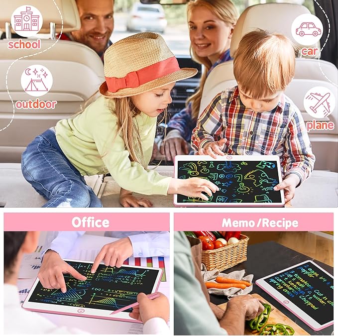Hockvill LCD Writing Tablet for Kids 16 Inch, Toys for Girls Boys Drawing Pad for 3 4 5 6 7 Year Old Kids Toys, Easter Basket Stuffer for Kids, Toddler Doodle Board Travel Essentials - Pink-BubblyBeeBaby