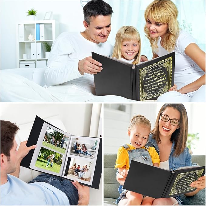 Inspirational Leather Photo Album,Magnetic Self-Stick Page Photo Album,Family Album,Hand Made DIY Albums Holds 3x5, 4x6, 5x7, 6x8 Photos (black-always remember)-BubblyBeeBaby