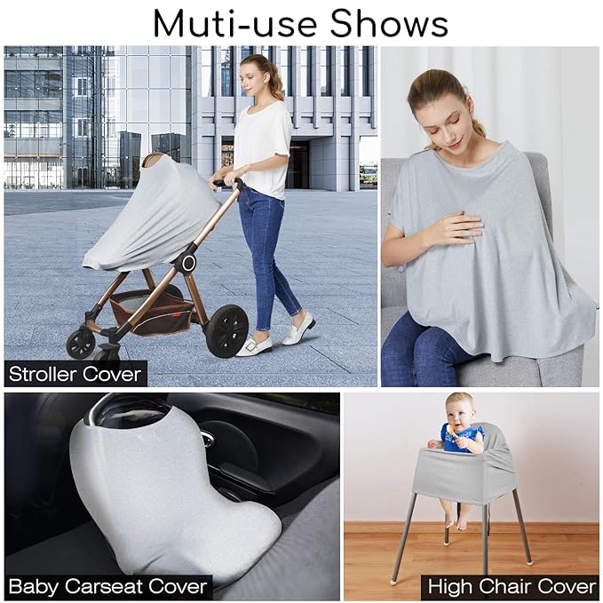 Nursing Cover & Baby Nursing Poncho,Multi Use Breastfeeding Cover for CarSeat Canopy, High Seat Cover, Stroller Cover, Shopping Cart Cover,Nursing Scarf for Boy and Girl by Kefee Kol (Grey)-BubblyBeeBaby