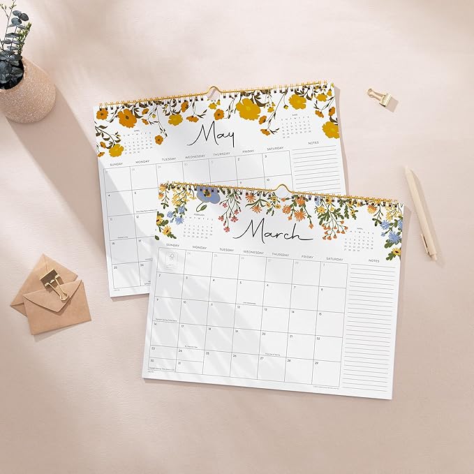 2025-2026 Calendar, Cabbrix Wall Calendar 2025, 18 Months Calendar Runs From July 2025 - December 2026, 15" x 12", Twin-Wire Binding, Hanging Hook, Floral Design-BubblyBeeBaby