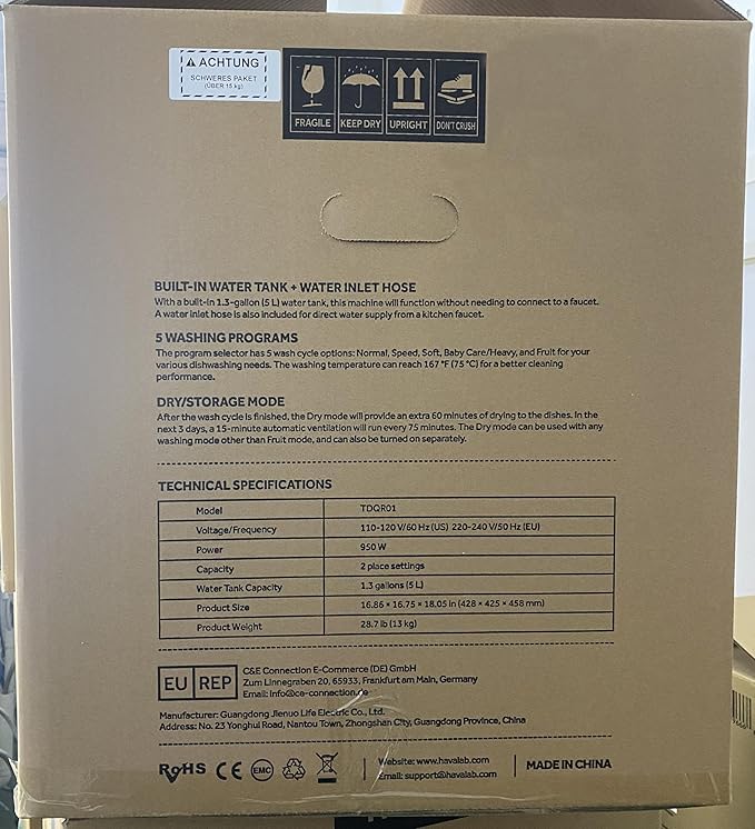 HAVA Countertop Dishwasher, 6 Programs Portable Dishwashers with 5L Built-in Water Tank, No Hookup Needed, Baby Care & Air-Drying Function for Apartments and RVs-BubblyBeeBaby