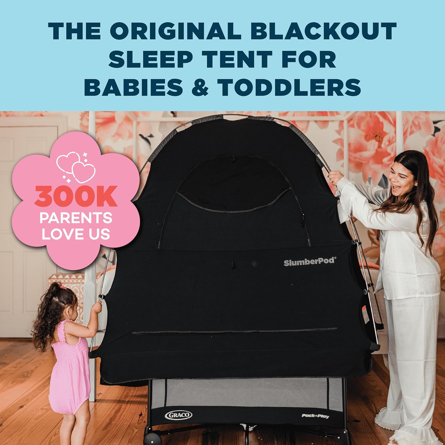 SlumberPod with Fan The Original Blackout Sleep Tent Travel Essential for Baby and Toddlers, Mini Crib and Pack n Play Cover, Sleep Pod with Monitor Pouch and Fan Pouch, Blocks 95%+ Light, Black