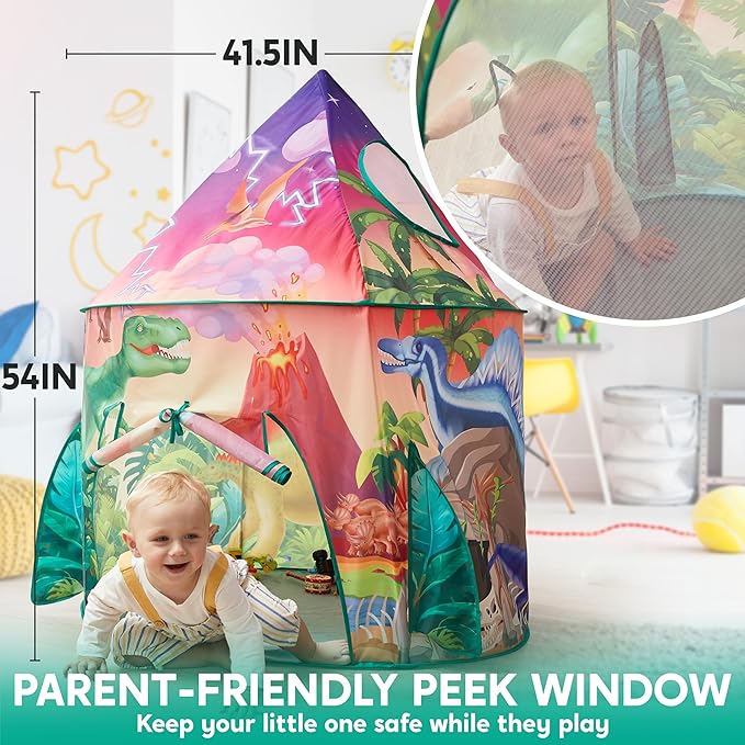 JOYIN Dinosaur Play Tent for Kids, Pop Up Play Tent for Boys & Girls, Kids Indoor Outdoor Dinosaur Playhouse Tent Set for Toddlers Birthday-BubblyBeeBaby