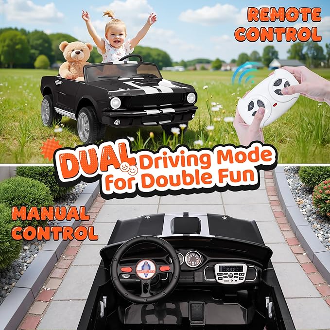 24V 2 Seater Ride on Toys, Licensed Shelby Cobra Kids Power Car Wheeler Ride On Toy w/ 2WD/4WD Switchable, Remote Control, 19" Spacious Seat, 4 Spring Suspension, Music, Bluetooth-BubblyBeeBaby