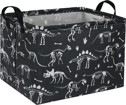 HIYAGON Rectangular Dinosaur Basket Empty Cute Storage Bin Organizer Box Dinosaur Room Decor for Books(Black Dinosaurs)-BubblyBeeBaby