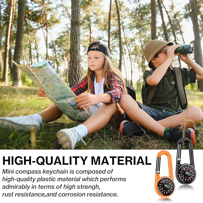 12 Pcs Mini Compass Keychain for Kids Bulk, Small Pocket Magnetic Compass Survival Hiking for Outdoor Survival Camping Party Backpacking Accessory-BubblyBeeBaby