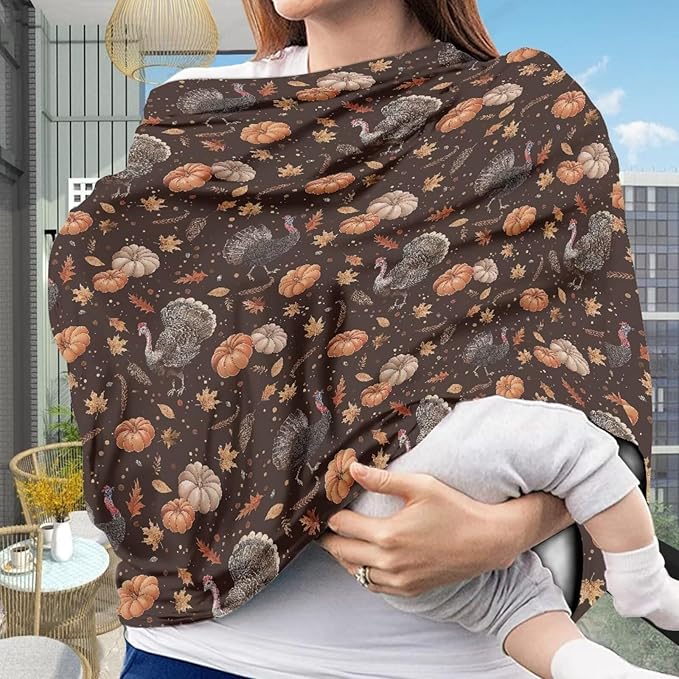 Binienty Hanksgiving Turkey Pumpkin Stretch Car Seat Covers for Babies Infants, Breathable Stretch Baby Stroller Cover Canopies Thankful Car Seat Cover-BubblyBeeBaby