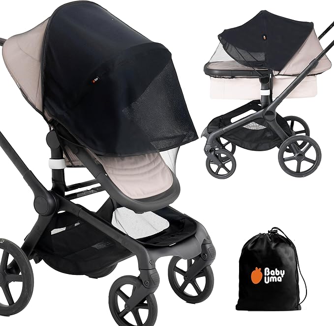 Baby Uma 2-in-1 Mosquito Net for Stroller & Stroller Sun Shade - UPF 50+ Baby Sun Protection, Breathable Blackout Mesh Baby Mosquito Net (+ Travel Bag)-BubblyBeeBaby