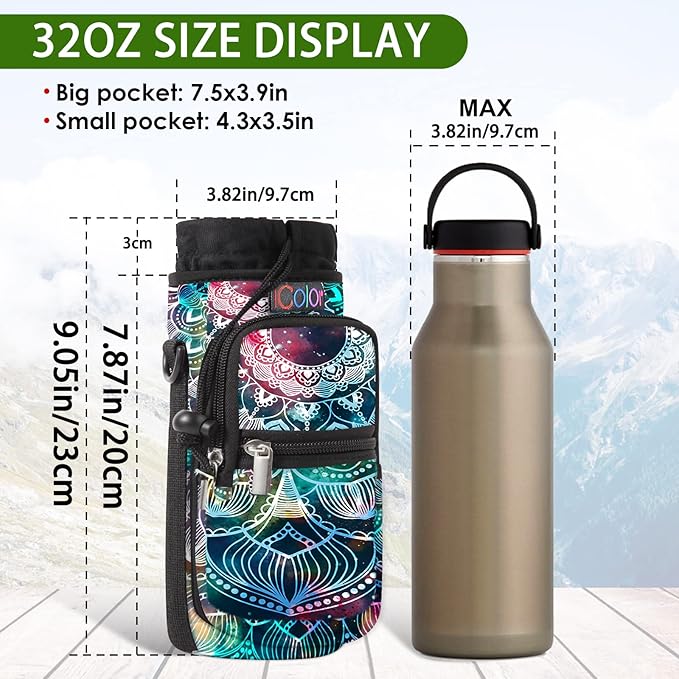 icolor Water Bottle Carrier Bag with Strap 25/32/40 oz Crossbody Bottle Holder with Phone Pocket Sling Sleeve Insulated Neoprene Water Bottle Pouch for Walking Travelling-BubblyBeeBaby