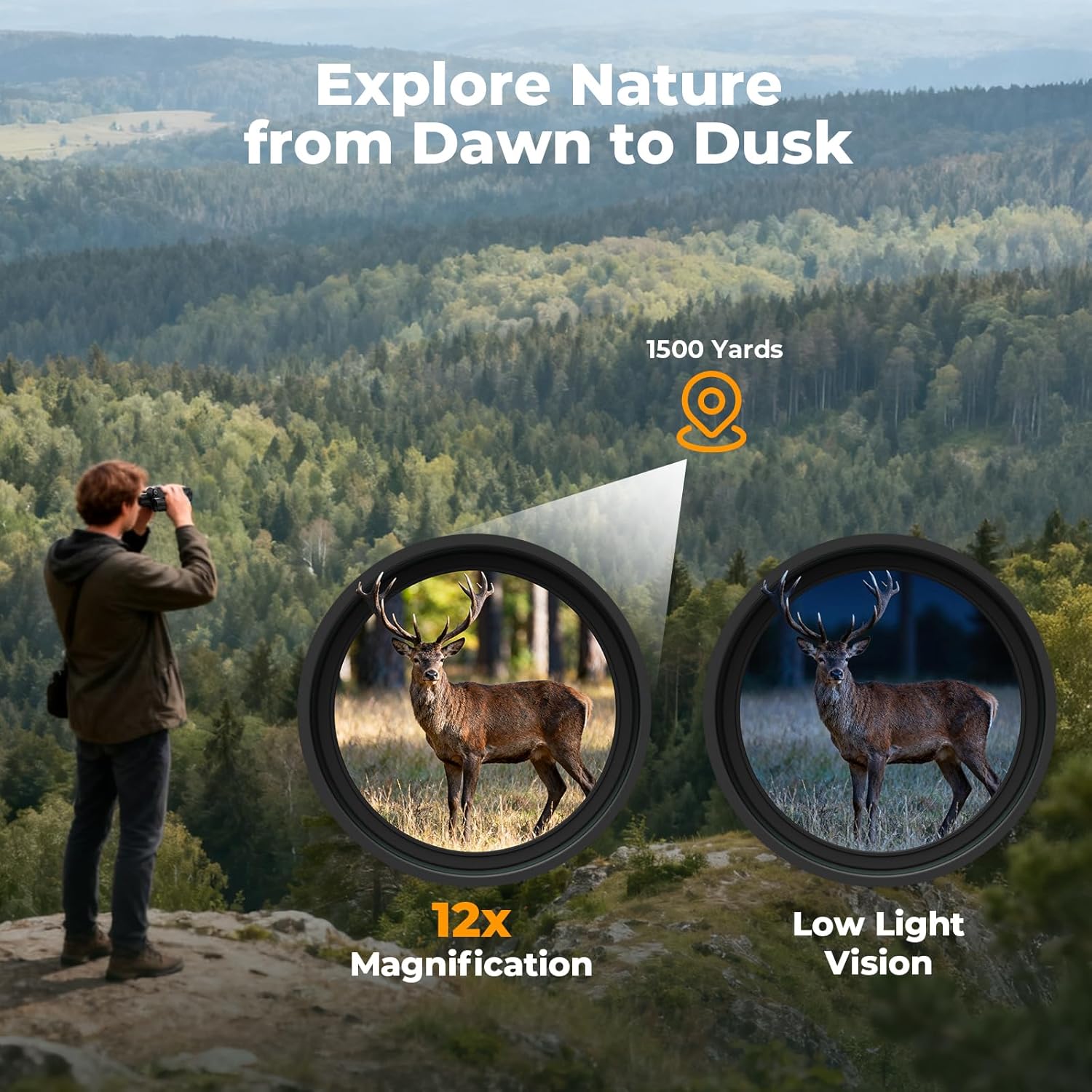 ESAKO 12x30 High Powered Binoculars for Adults & Kids, Compact Waterproof Binocular with Low Light Vision & Large Eyepiece, Easy Focus Small Binoculars for Bird Watching, Hunting, Travel, Sightseeing