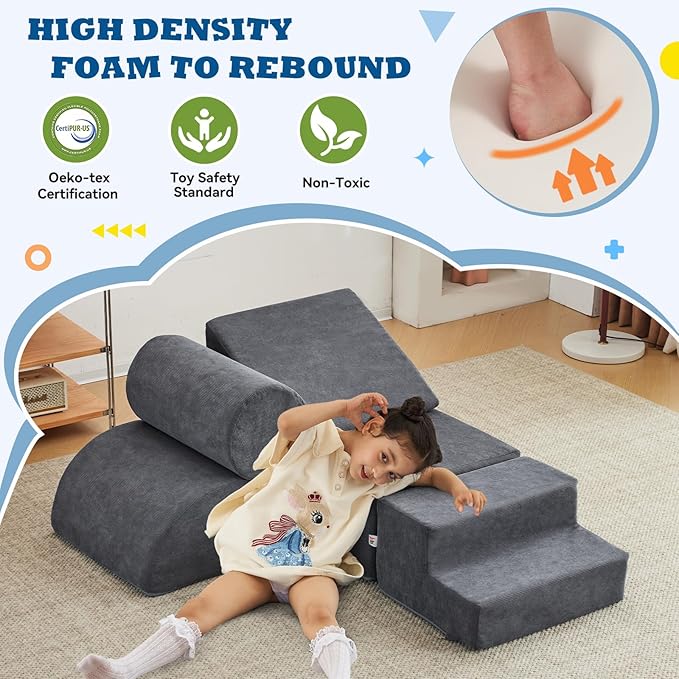 Jela Foam Blocks 6Pcs Soft Play Equipment Luxury Corduroy Fabric, Toddler Climbing Toys Indoor Soft Play for Toddlers-BubblyBeeBaby