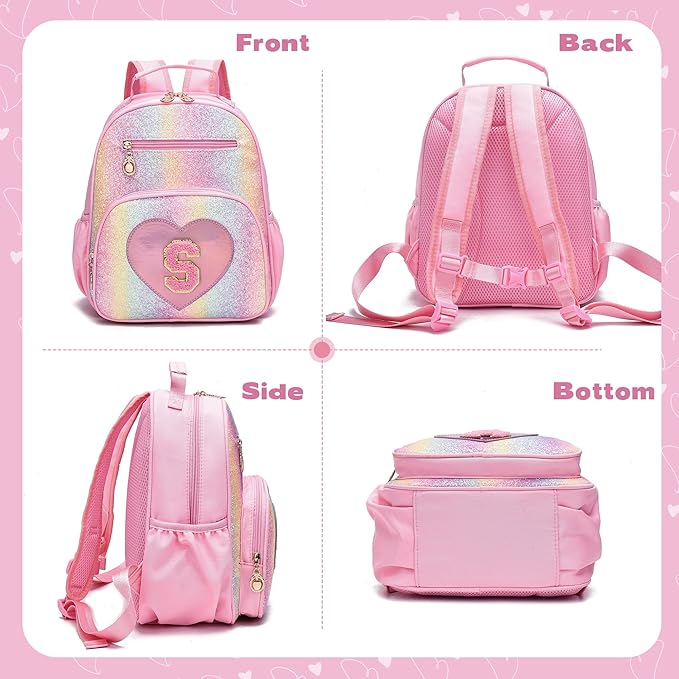 I IHAYNER Kids Glitter Lightweight Backpack for School Travel & Daycare, Toddler Backpack for Girls 3+ Preschool Kindergarten Elementary Kids Backpack-Rainbow Pink S-BubblyBeeBaby
