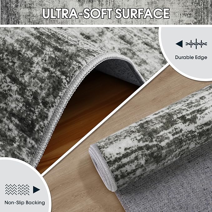 10x14 Area Rugs for Living Room: Soft Abstract Large Area Rug Non-Shedding Anti-Skid Stain Resistant Indoor Floor Modern Washable Rugs for Bedroom Dining Room Nursery Farmhouse Home Office-Black/Gray-BubblyBeeBaby