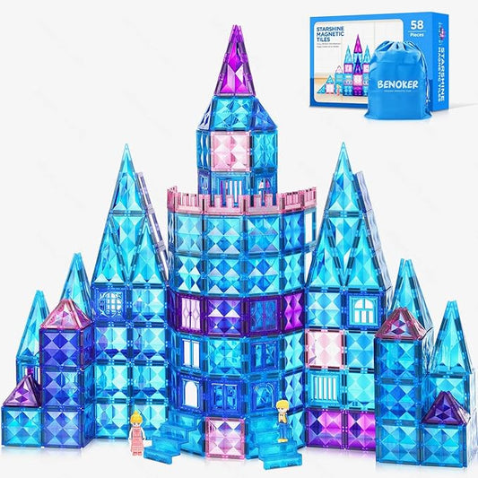 Ice Castle Magnetic Tiles-Sparkling Building Blocks, 3D Educational Toys for Kids, Construction STEM Toys for 3 4 5 6 7 8 Year Olds, Birthday Gift for Boys and Girls-BubblyBeeBaby