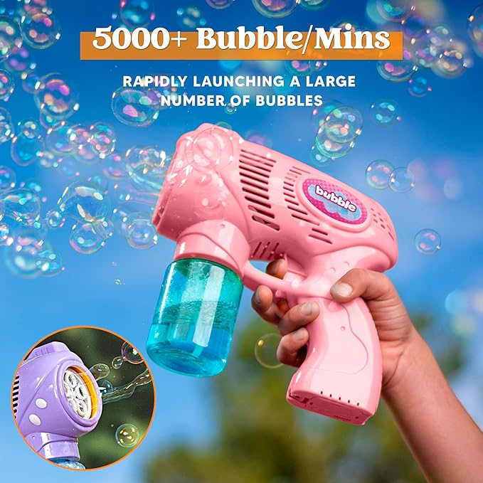 JOYIN 2 Bubble Guns with 2 Bottles Refill Solution, Bubble Machine Gun for Kids, Toddlers, Party Favors, Summer, Outdoors Activity, Wedding, Easter, Birthday Gift-BubblyBeeBaby