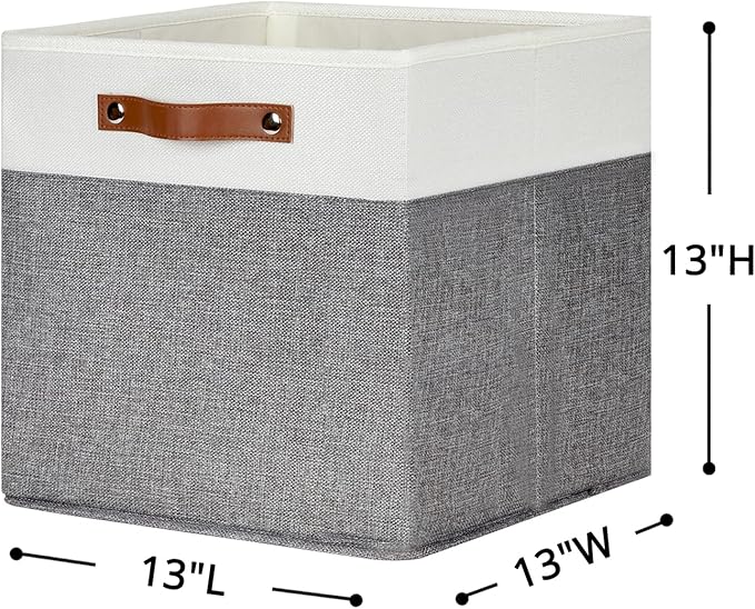 HNZIGE Foldable Storage Bins 13x13 Storage Cubes Set of 4 Fabric Linen Storage Baskets for Shelves Drawer with Handles Organizer for Shelves Toy Nursery Closet Bedroom-BubblyBeeBaby