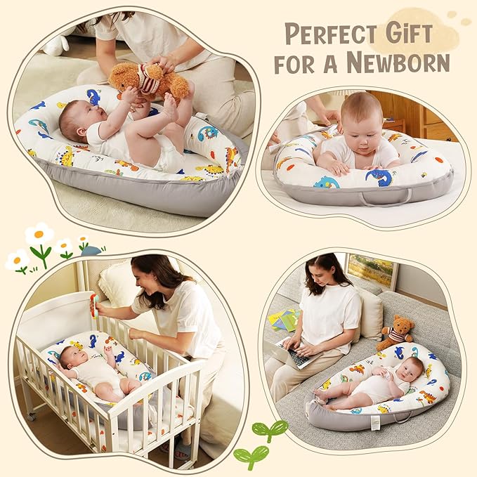 HKAI Baby Lounger – Soft Cotton Infant Floor Seat for Newborn to 24 Months, Portable Baby Essentials for Boys & Girls, Travel-Friendly Baby Lounge Pillow-BubblyBeeBaby