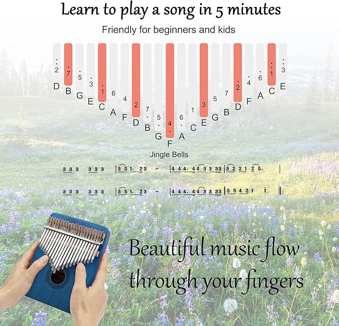 Kalimba Thumb Piano,YUNDIE Portable 21 Keys Mbira Finger Piano with Tune Hammer and Study Instruction,Musical Instruments Gift for Kid Adult Beginners Professional(Blue)-BubblyBeeBaby