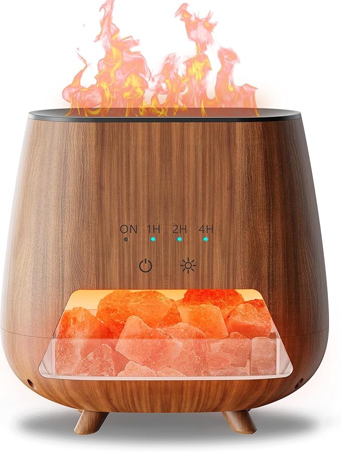 2-in-1 Ultrasonic Aromatherapy Diffuser: Essential Oil Diffuser & Himalayan Salt Lamp, Quiet Scent Diffusers for Home with Cool Mist and Timer Settings-BubblyBeeBaby