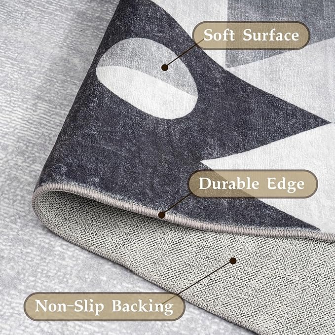 HOMFINE Washable Modern Area Rug - Geometric Style 6x9 Rugs for Living Room, Bedroom, Machine Washable Rug Soft Non Slip Non Shedding Area Rug - Grey, 6'x9'-BubblyBeeBaby