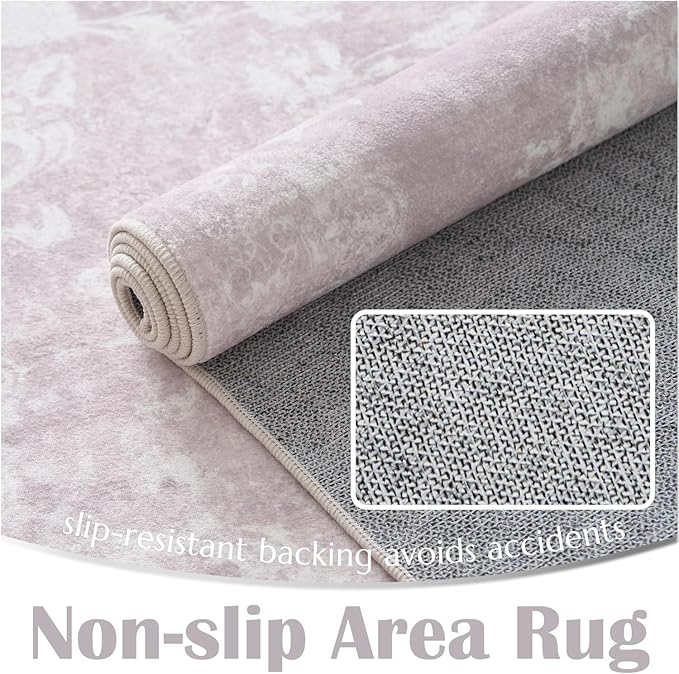 jinchan Vintage Floral 4x6 Area Rugs - Machine Washable Distressed Design Soft Ultra-Thin Low-Pile Non-Slip Carpet for Entryway Kitchen Bedroom Nursery Living Room Dining Room (4x6ft,Orchid)-BubblyBeeBaby