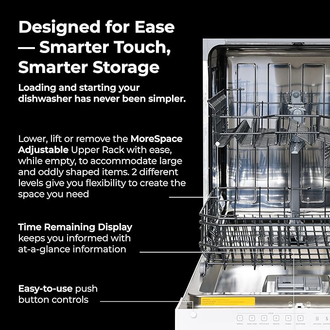 Kenmore 24" Built-in Stainless Steel Tub Dishwasher EasyFlex 3rd, SmartWash, UltraWash Plus, TurboDry, and MoreSpace Adjustable Rack, Energy Star Certified, White-BubblyBeeBaby