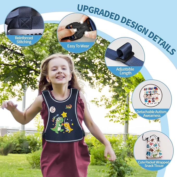 2025 New Safety Walking Harness for Big Kids (6-12yrs) with Autism Special Needs ADHD, Anti-Elopement Vest Harness with Grab Handle and Light Reflector, Adjustable Leash for Autistic, Active Child-BubblyBeeBaby