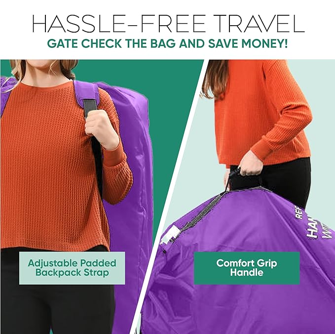 reperkid Large Stroller Bag for Airplane Travel, Purple, 47" H x 24" W x 15" D, Fits Most Large, Single, Double, Jogging Strollers – Premium Waterproof Cover, Adjustable Shoulder Straps-BubblyBeeBaby