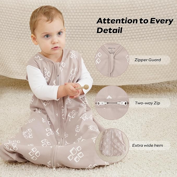 JELLYMONI Baby Sleep Sack 12-18 Months Wearable Blanket for Baby, 100% Cotton 2 Pack Infant Toddler Sleeping Sack Lightweight Soft 2-Way Zipper Sleepsack-BubblyBeeBaby