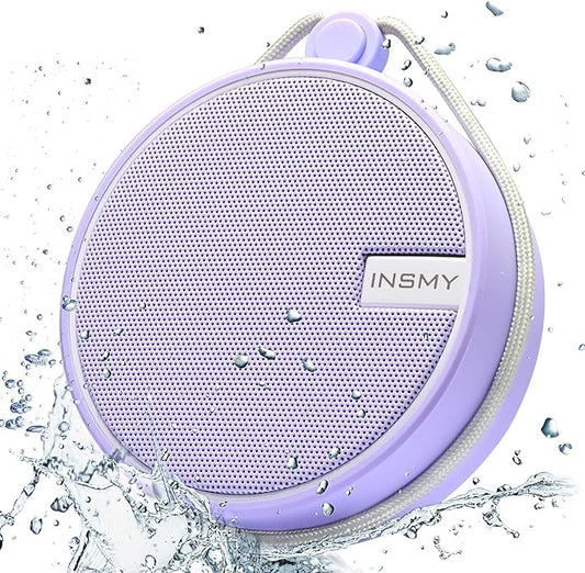 INSMY C12 IPX7 Waterproof Shower Bluetooth Speaker, Portable Small Speaker, Speakers Bluetooth Wireless Loud Clear Sound Support TF Card Suction Cup for Kayak Canoe Beach Gift (Purple)-BubblyBeeBaby