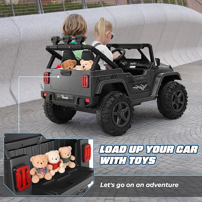 Hikole 24V 4x4 Ride on Toys for Big Kids - 4WD/2WD Switchable 2 Seater Battery Car with Remote Control, 4x200W Motors, 5 Mph Max Speed, Music, Electric Car for Boys Girls, Black-BubblyBeeBaby