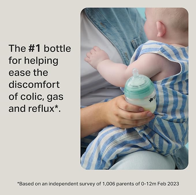 Tommee Tippee Advanced Anti-Colic 5 oz BPA Free Baby Bottles, Newborn 0+ Months, Slow Flow Breast-Like Nipple, Unique Design Keeps Air Away from Milk and Baby, Clear, Pack of 2-BubblyBeeBaby