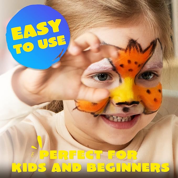 JOYIN 24 Colors Face Paint Safe & Non-Toxic Face and Body Crayons (Large Size 3 inch) Ultimate Party Pack Including 6 Metallic Colors for Birthday Toy Makeup Party Suppiles, Gifts for Kids Girls Boys-BubblyBeeBaby