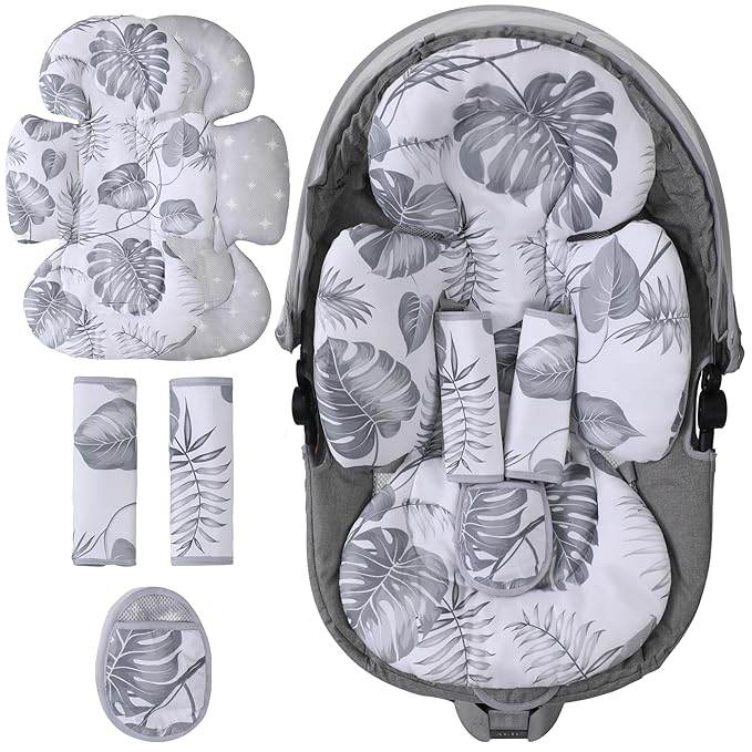 Infant Car Seat Insert, 2-in-1 Head & Body Carseat Support for Baby Newborn Toddler with Strap Covers, Reversible Ultra-Soft Cushion for Baby Carseat, Stroller, Swing & Bouncer-BubblyBeeBaby