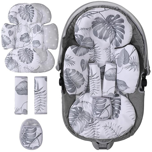 Infant Car Seat Insert, 2-in-1 Head & Body Carseat Support for Baby Newborn Toddler with Strap Covers, Reversible Ultra-Soft Cushion for Baby Carseat, Stroller, Swing & Bouncer-BubblyBeeBaby