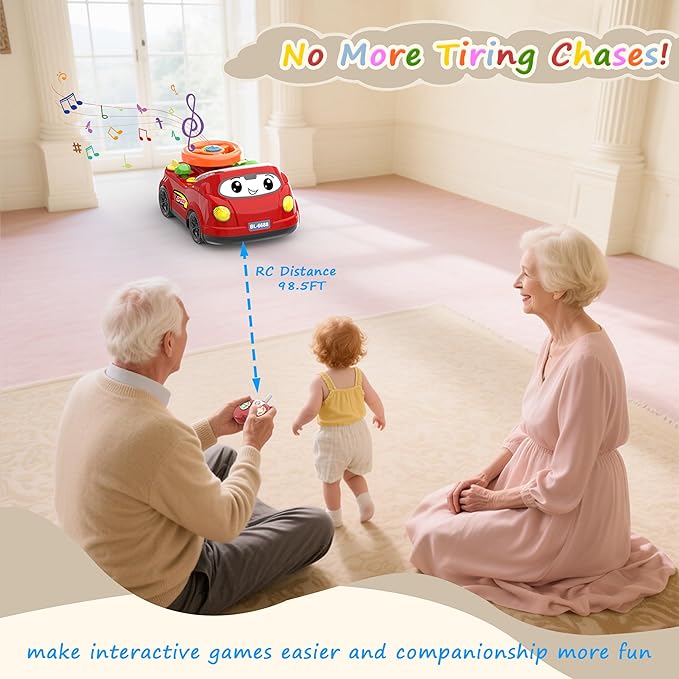 2-in-1 Toddler RC Car & Steering Wheel Toy with Music | Interactive Simulation Driving Adventure Toy for 18+ Months Baby Learning | Gift for 1.5+ Years Old Boys Girls-BubblyBeeBaby