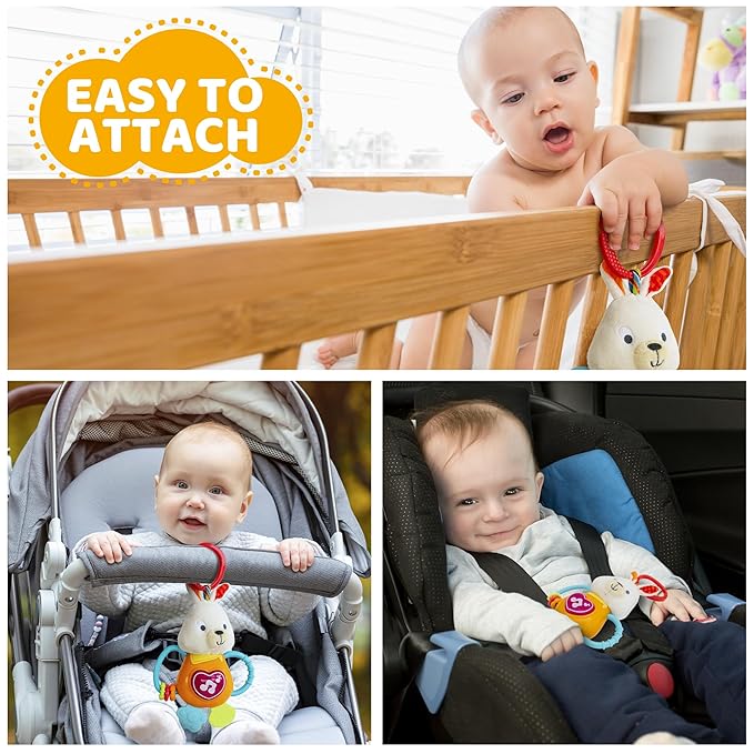 KiddoLab Bunny Teething & Rattle Musical Toy for Infants and Babies - Light-up, Sensory Chew & Interactive Toy for Infants - Baby Basket Stuffer for 3 Months and Up-BubblyBeeBaby