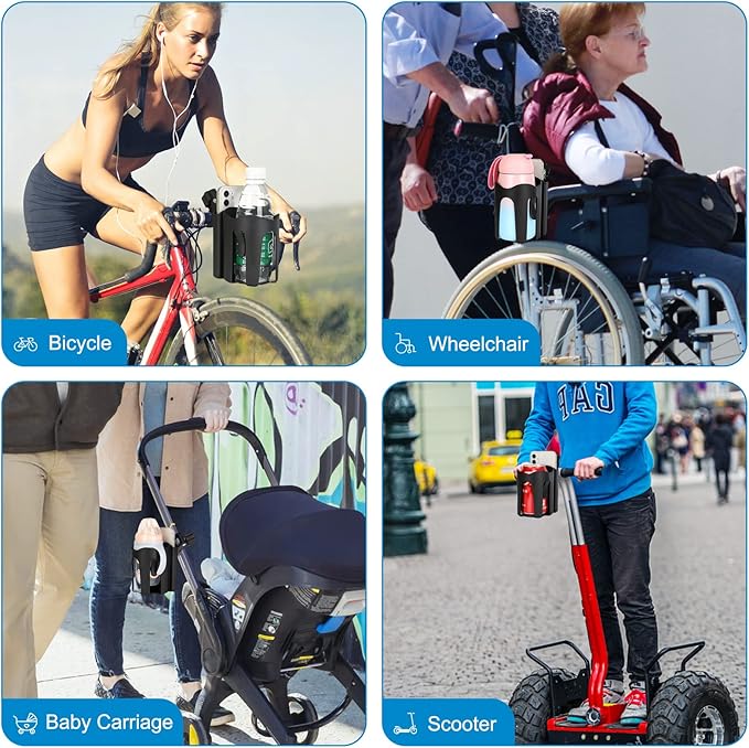 Accmor Stroller Cup Holder with Phone Holder, Universal Cup Holder, Bike Cup Holder, 360° Rotatable Large Caliber Drinks Holder for Stroller, Bike, Wheelchair, Walker-BubblyBeeBaby