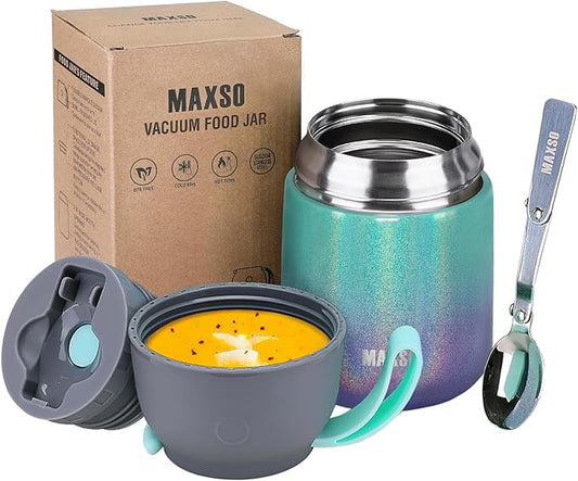 Insulated Thermo Soup Jar for Kids & Adults, 17 oz Stainless Steel Thermal Food Container with Spoon, Triple Layer Insulation (Rainbow)-BubblyBeeBaby