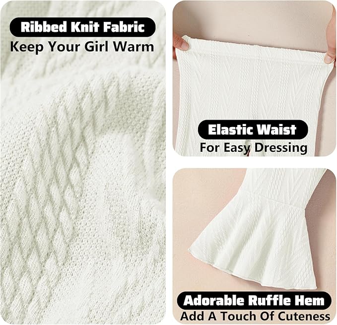 2 Pack Toddler Baby Girl Pants Flare Leggings Ribbed Knit Newborn Bell Bottoms Solid Ruffle Infant Pants for Girls-BubblyBeeBaby