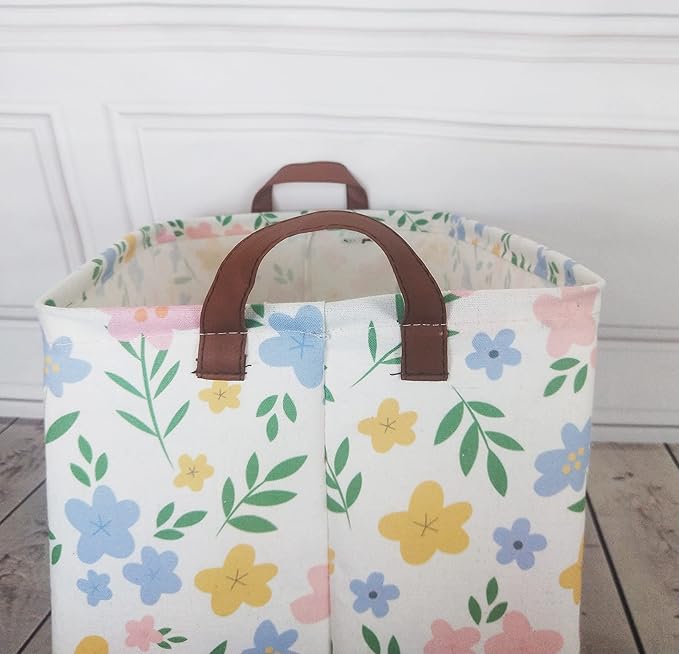 HIYAGON Kids Storage Basket Baby Girl Basket Gift Baskets Empty Cute Toy Storage Bin Organizer Box Rectangular Bedroom Decor Books(Flower)-BubblyBeeBaby