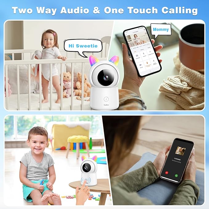 1080P Pan/Tilt Security Camera for Baby Monitor, 2.4G WiFi Pet Camera with Motion Detection, Night Vision, 2-Way Talk, RGB Night Lights, Lullabies, TF/Cloud Storage, Works with Alexa & Google Home-BubblyBeeBaby