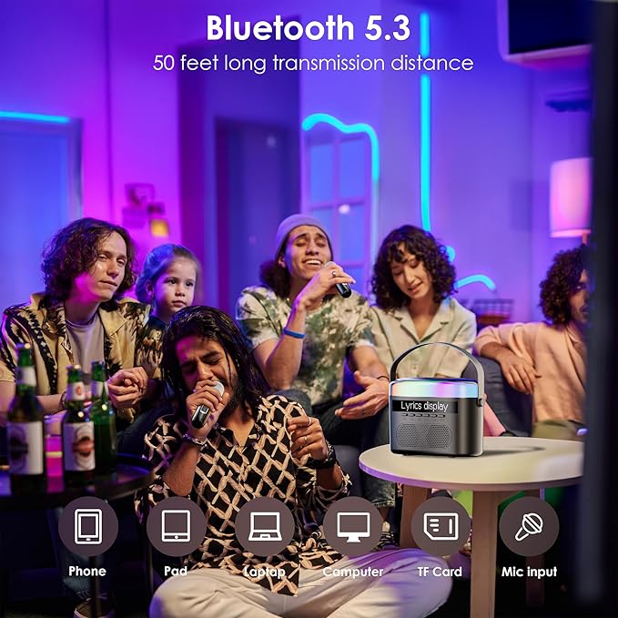 Karaoke Machine,Karaoke Machine with Lyrics Display,Portable Bluetooth 5.3 Karaoke Speaker with Upgraded Dual Speakers for Kids and Adults,with White Noise and Night Light Function (Black)-BubblyBeeBaby