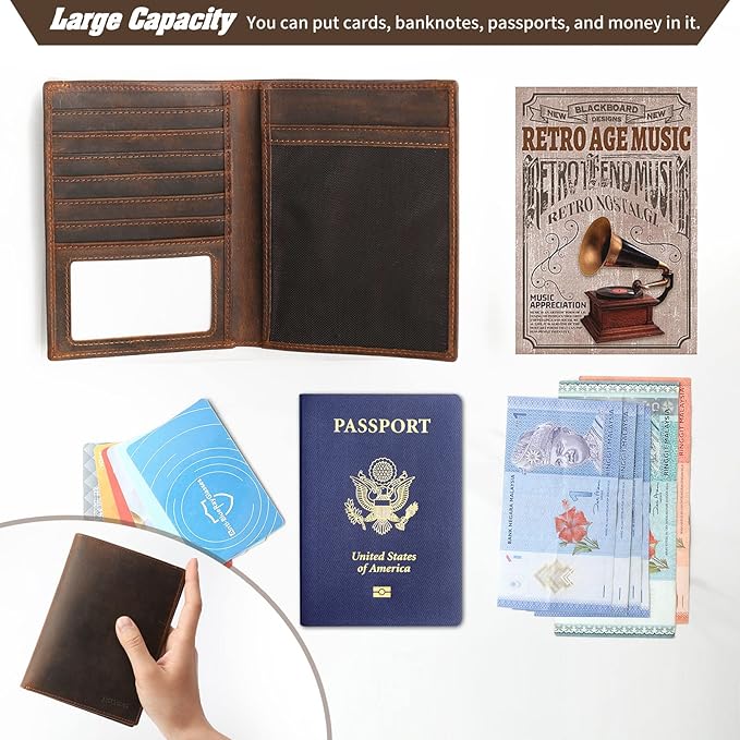 Jack&Chris Leather Passport Holder RFID Blocking Passport Travel Wallet Cover Case for Men Women Brown JC17-BubblyBeeBaby