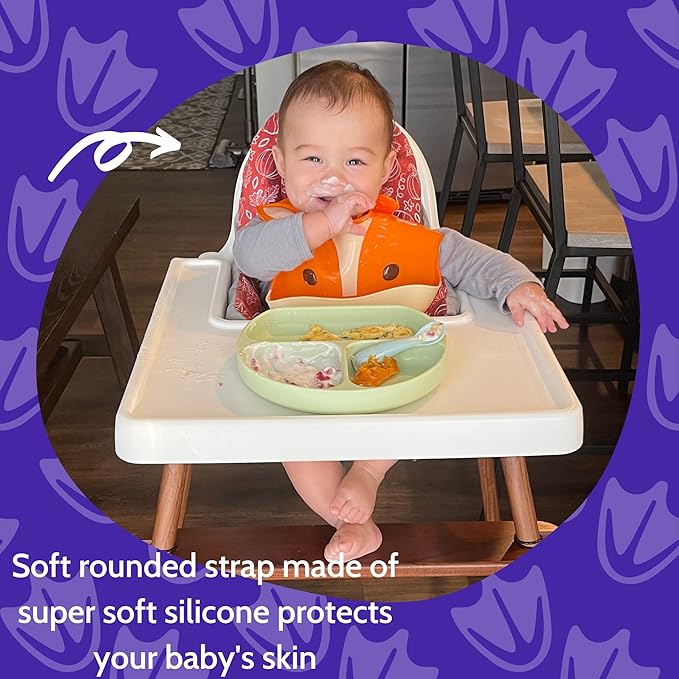 Silly Goose Silicone Animal Baby Bibs for Babies and Toddlers, Waterproof, Adjustable, Soft, Extra Wide Food Catcher Pocket (Baby Fox)-BubblyBeeBaby