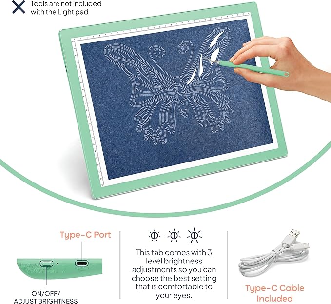 iVyne Corded Light Pad for Weeding Vinyl - A4 Light Box for Drawing - Light Board for Tracing - Light Box for Diamond Painting, Weeding Vinyl, Sketching, Tracing (Green)-BubblyBeeBaby